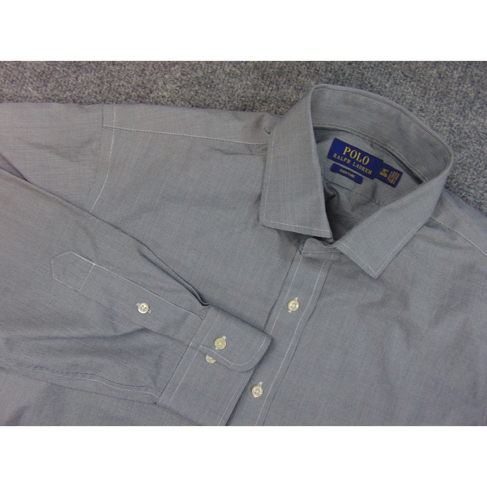 Polo Ralph Lauren Shirt Mens 16.5x34/35 Slim‎ Fit Gray Micro Check Easy Care
